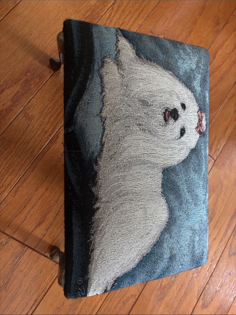 Textured Needlepoint “like” Stool with White Maltese Dog Motif - Picture 2 of 5